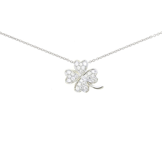 Irish Clover Pendant on Chain with Diamonds in 18K White Gold - Kura Jewellery
