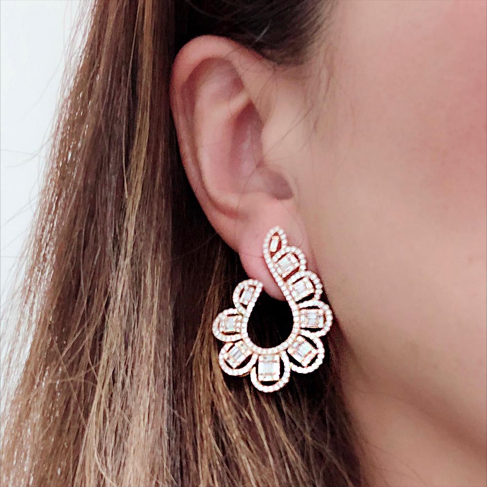Isabel Baguette Diamond Hoop Earrings in 18K Rose Gold