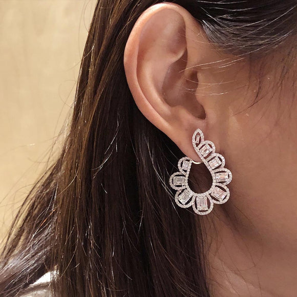 Isabel Baguette Diamond Hoop Earrings in 18K White Gold - Kura Jewellery