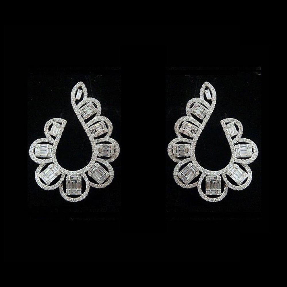 Isabel Baguette Diamond Hoop Earrings in 18K White Gold