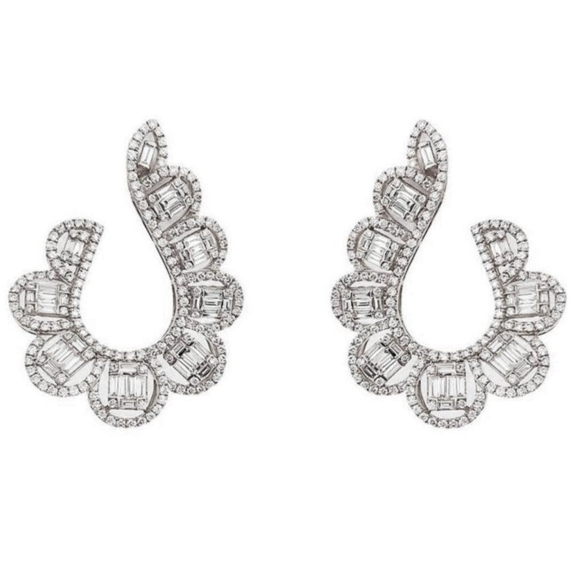 Isabel Baguette Diamond Hoop Earrings in 18K White Gold - Kura Jewellery