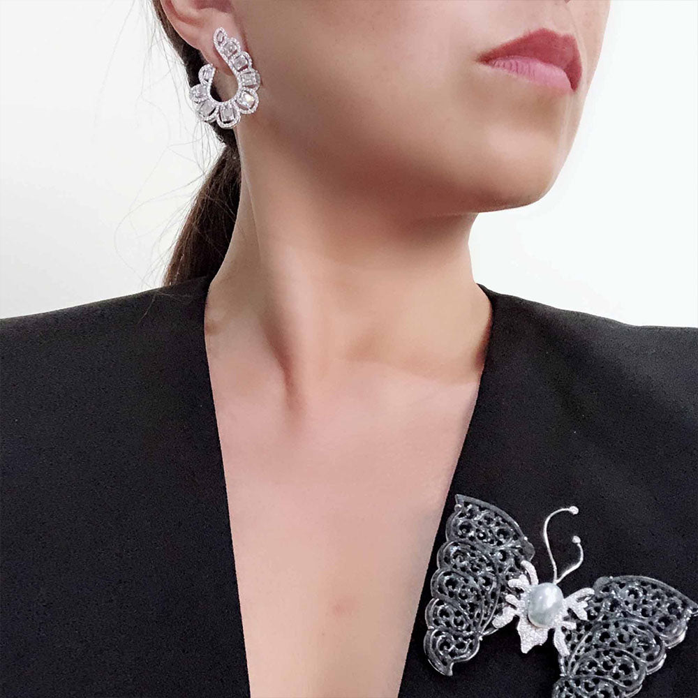 Isabel Baguette Diamond Hoop Earrings in 18K White Gold