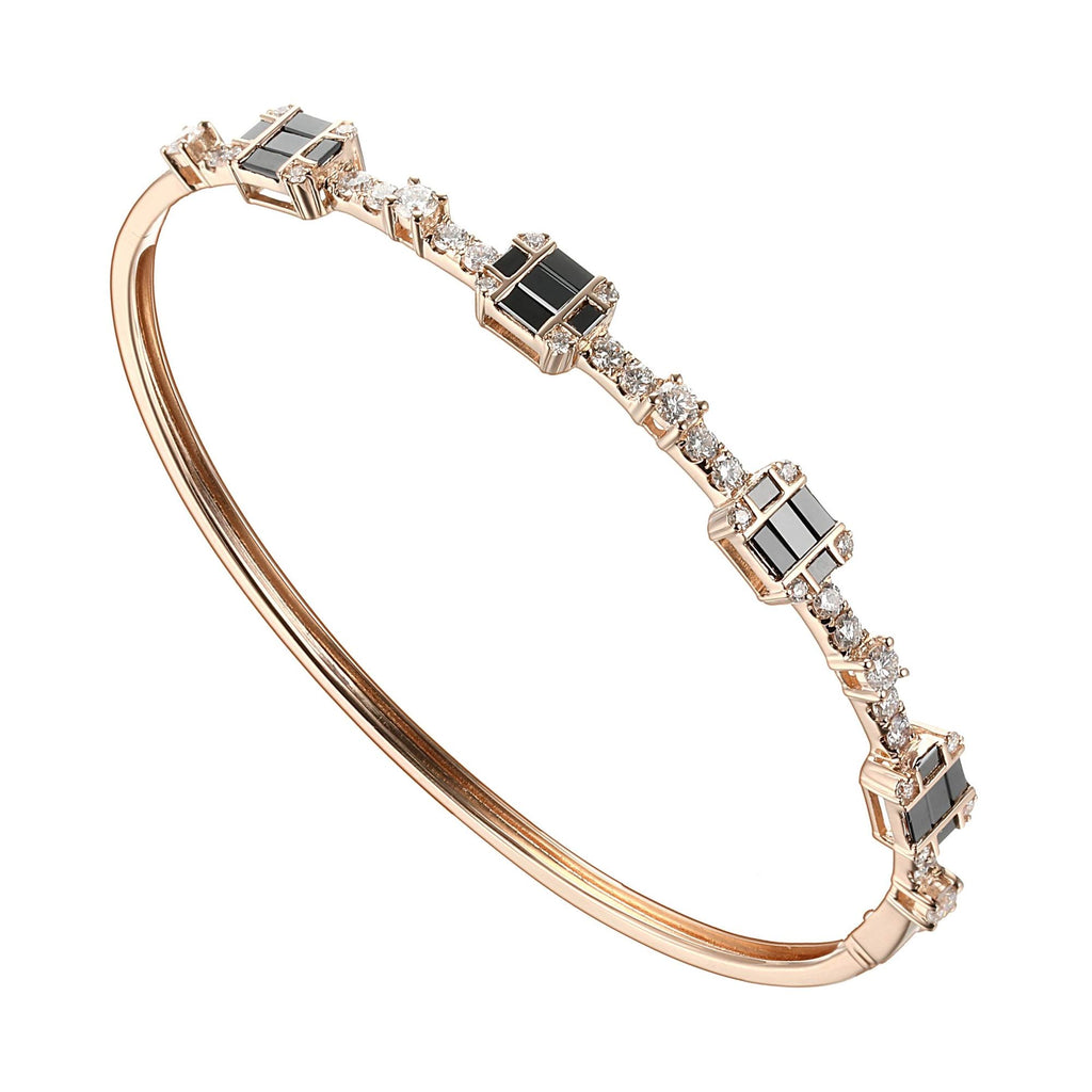 Isola Black Baguette Diamond Bangle in 18K Rose Gold - Kura Jewellery