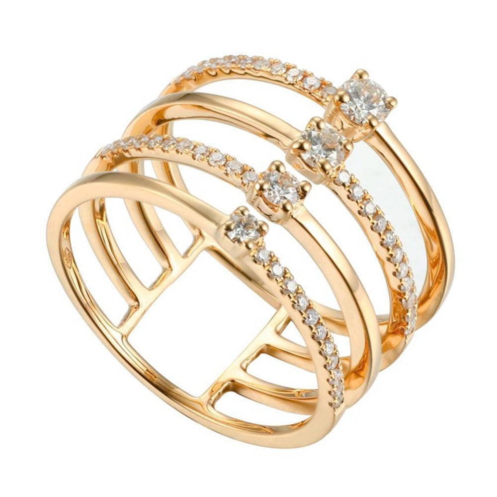 Jenna 4-Rows Ring with Diamonds in 18Karat Gold - Kura Jewellery