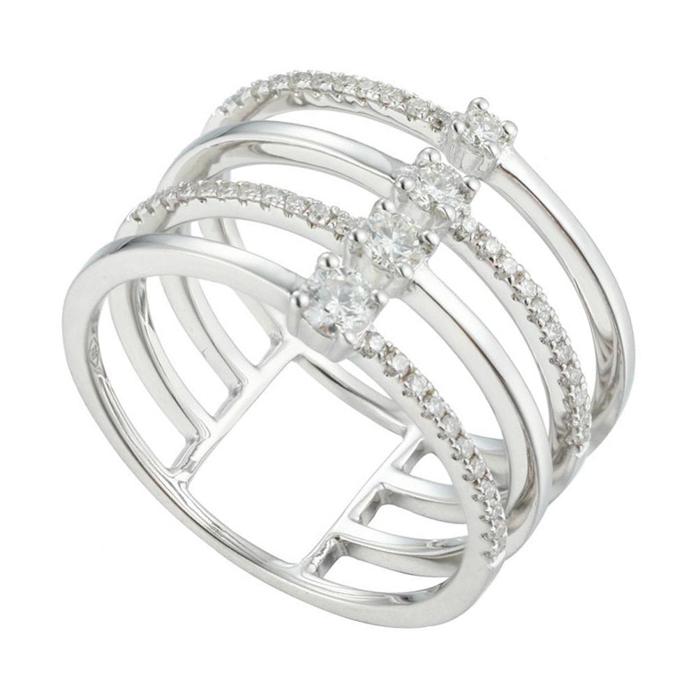 Jenna 4-Rows Ring with Diamonds in 18Karat Gold - Kura Jewellery