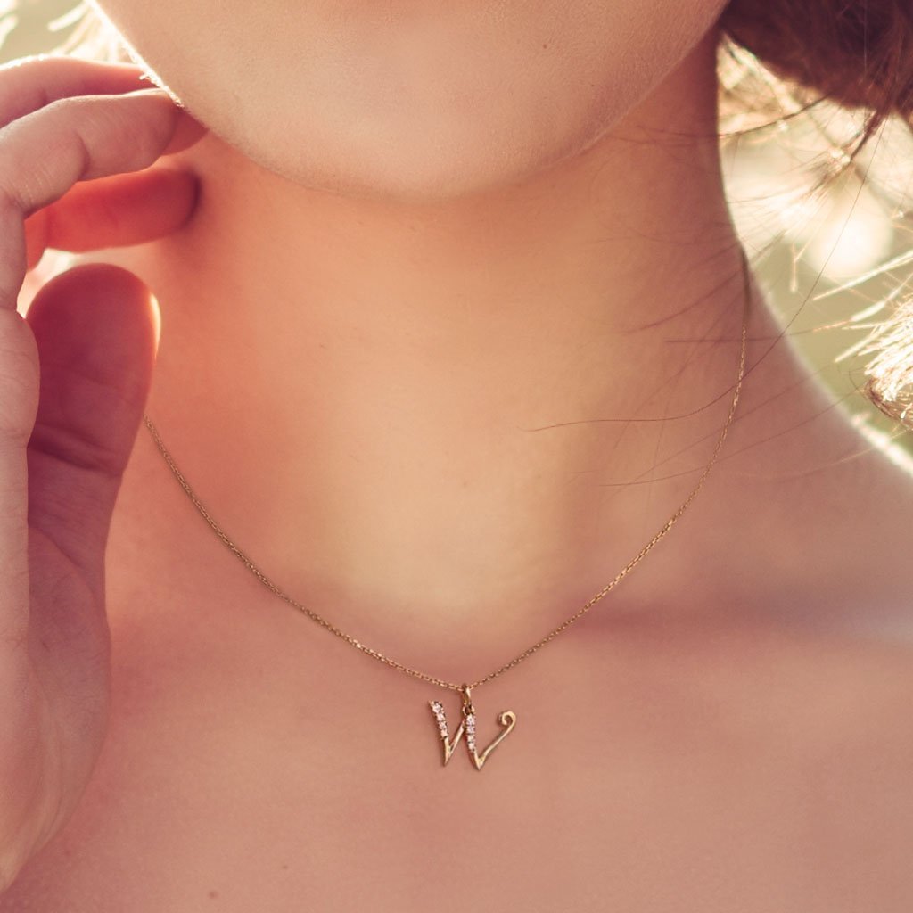 Juliet Alphabet Necklace "A" in 18K Gold with Diamonds - Kura Jewellery
