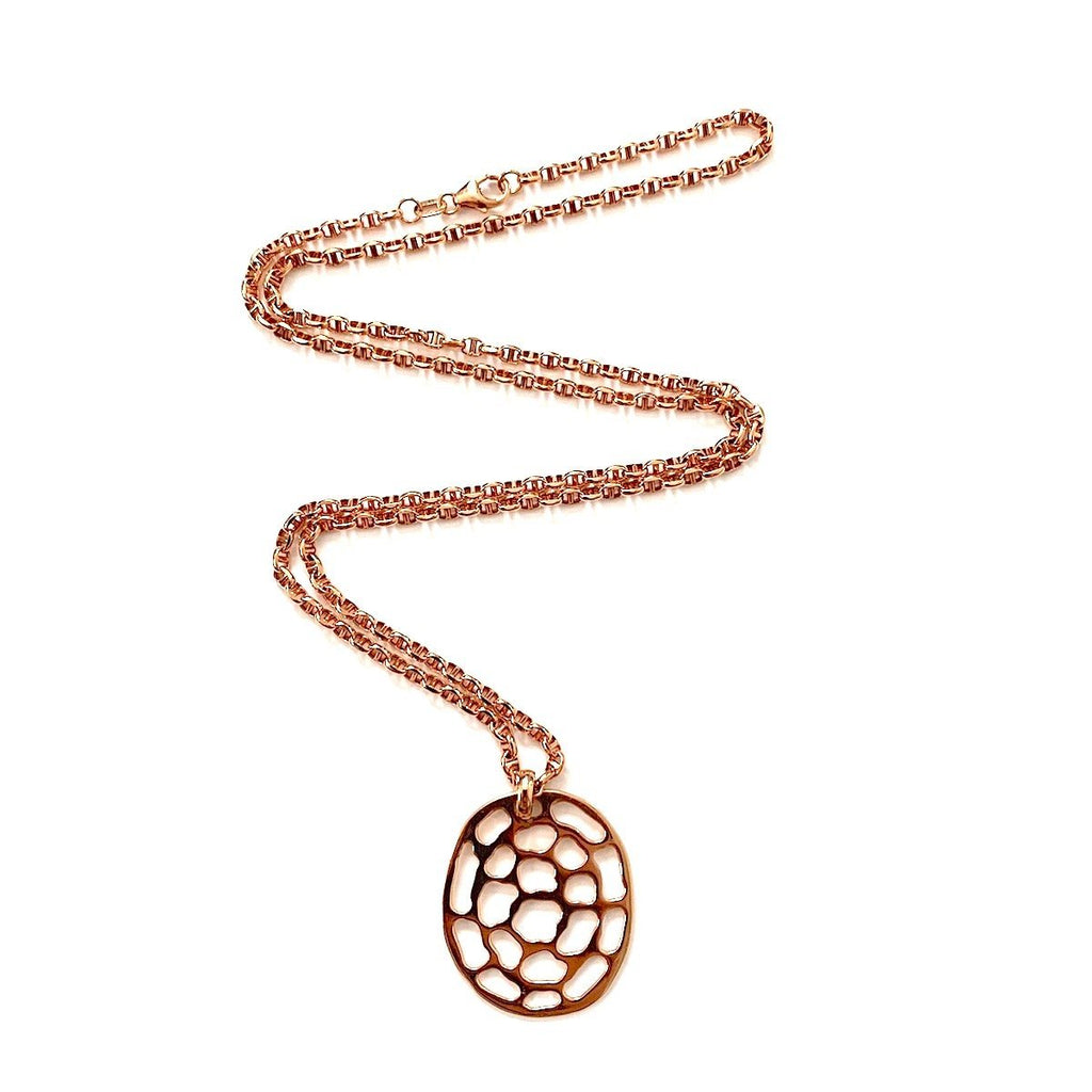 Kura Medium Logo Necklace on Figaro Light Chain in 18K Rose Gold - Kura Jewellery
