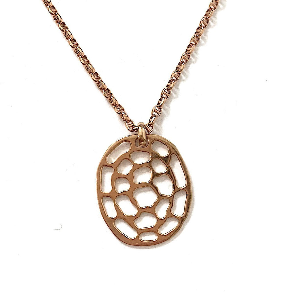Kura Medium Logo Necklace on Figaro Light Chain in 18K Rose Gold - Kura Jewellery