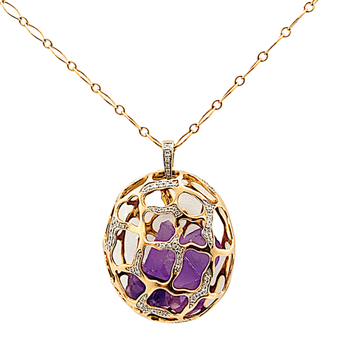Kura Signature Cage Pendant Necklace Gemstone Insert without Diamond in 18K Rose Gold - Kura Jewellery