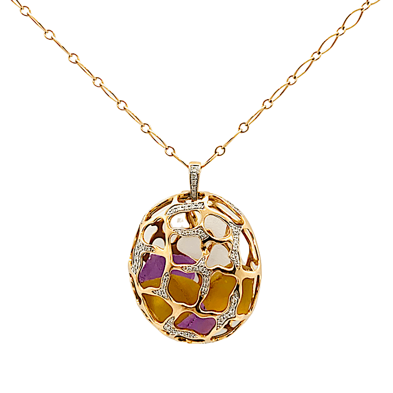 Kura Signature Cage Pendant Necklace Gemstone Insert without Diamond in 18K Rose Gold - Kura Jewellery