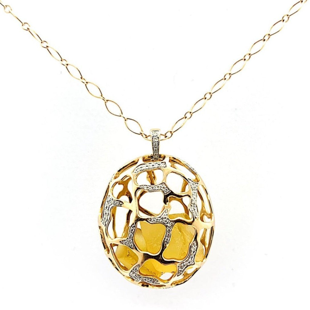 Kura Signature Cage Pendant Necklace Gemstone Insert without Diamond in 18K Rose Gold - Kura Jewellery