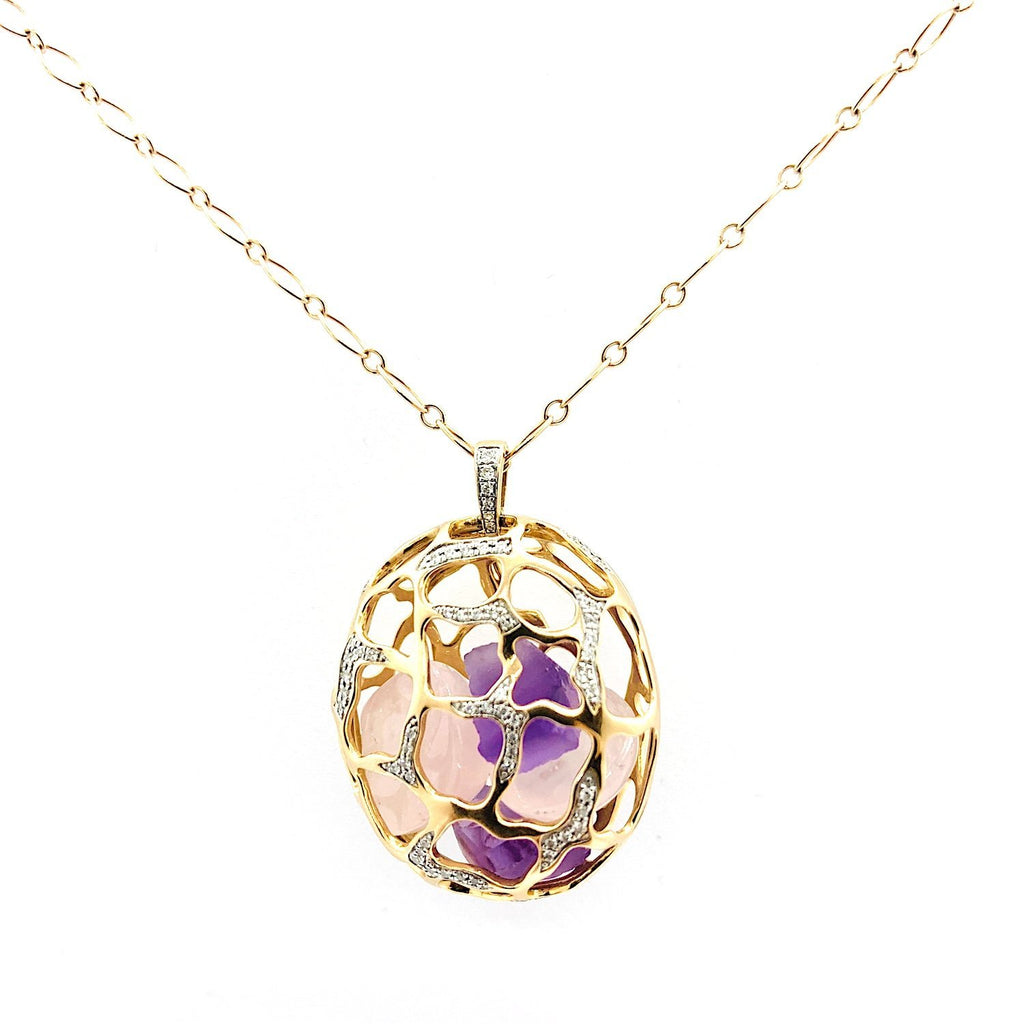 Kura Signature Cage Pendant Necklace Gemstone Insert without Diamond in 18K Rose Gold - Kura Jewellery