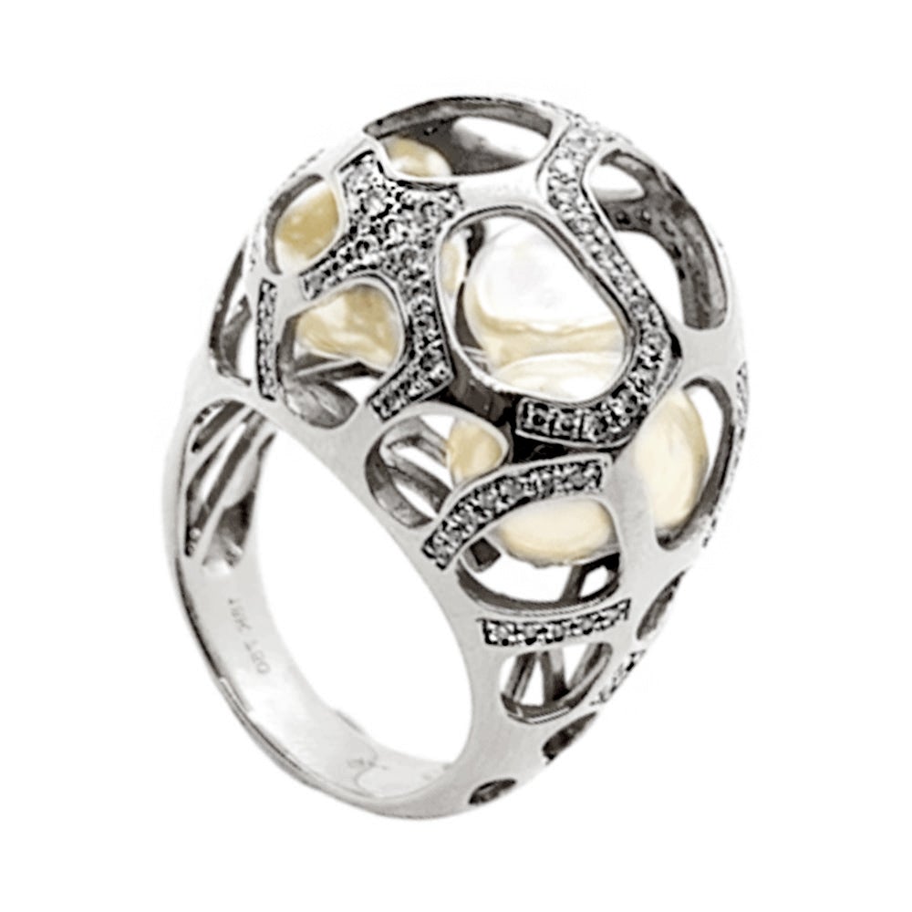 Kura Signature Cage Ring with Diamonds and Pearls in 18K Gold - Kura Jewellery