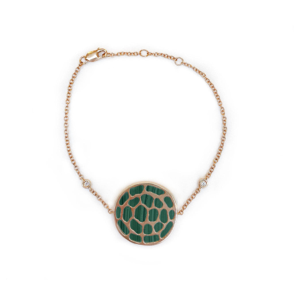 Kura Small Round Logo Bracelet with Gemstone in Solid Gold - Kura Jewellery
