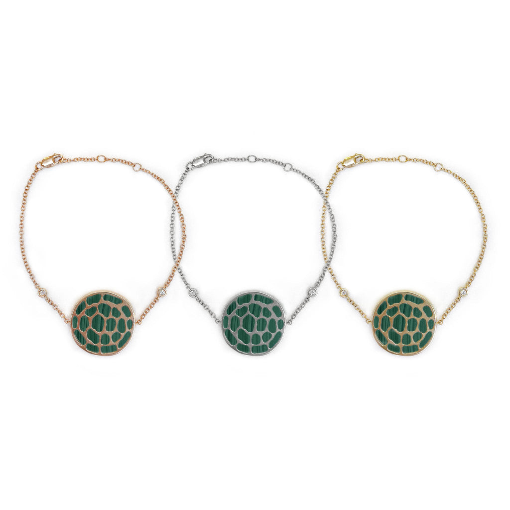 Kura Small Round Logo Bracelet with Gemstone in Solid Gold - Kura Jewellery