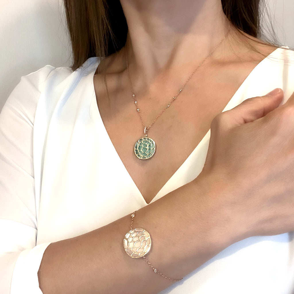 Kura Small Round Logo Pendant/Charm with Gemstone in Solid Gold - Kura Jewellery