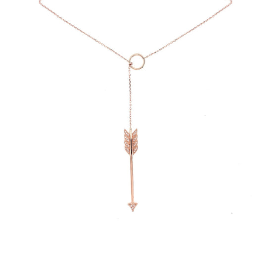 Lariat Necklace with Dangling Arrow with Diamonds in 18K Rose Gold - Kura Jewellery