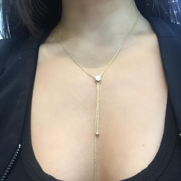 Lariat Necklace with Pave Diamonds in 18K Yellow Gold - Kura Jewellery