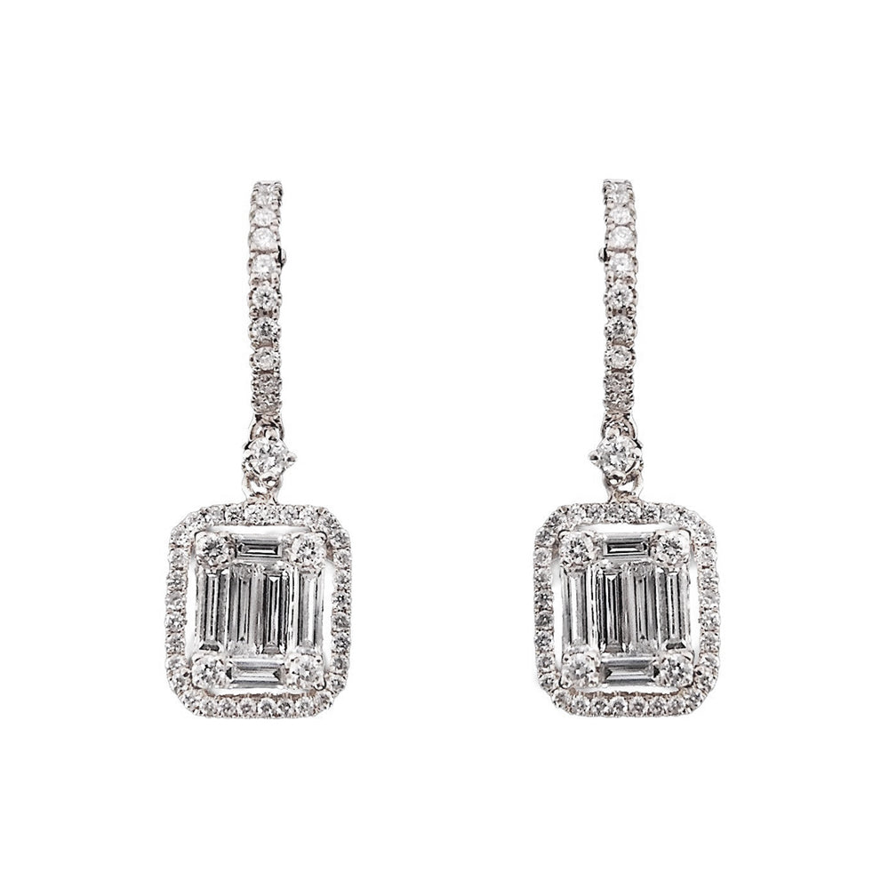 Lila Baguette Diamond Dangling Earrings In 18K White Gold