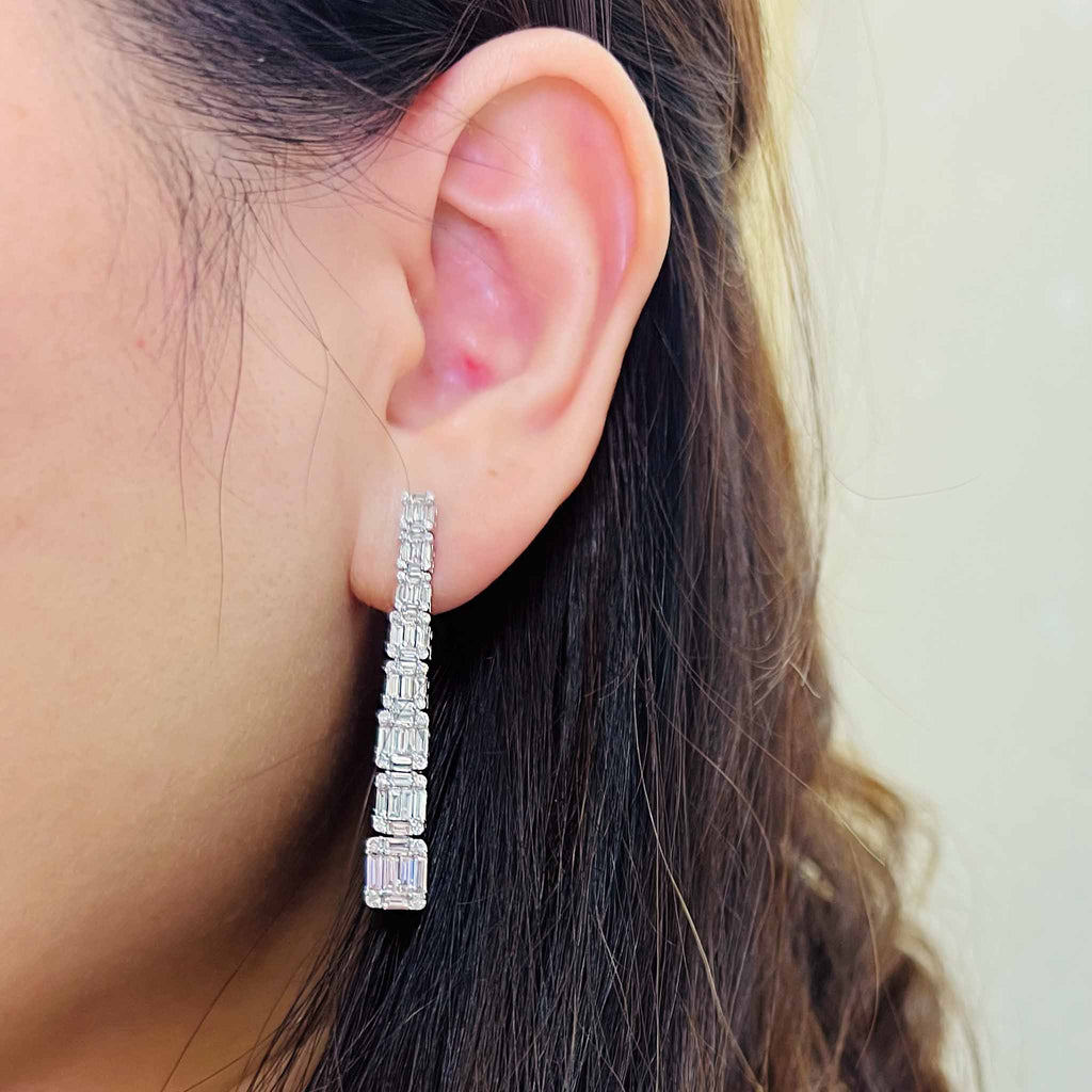 Lipa Baguette Diamond Long Earrings in 18k White Gold - Kura Jewellery