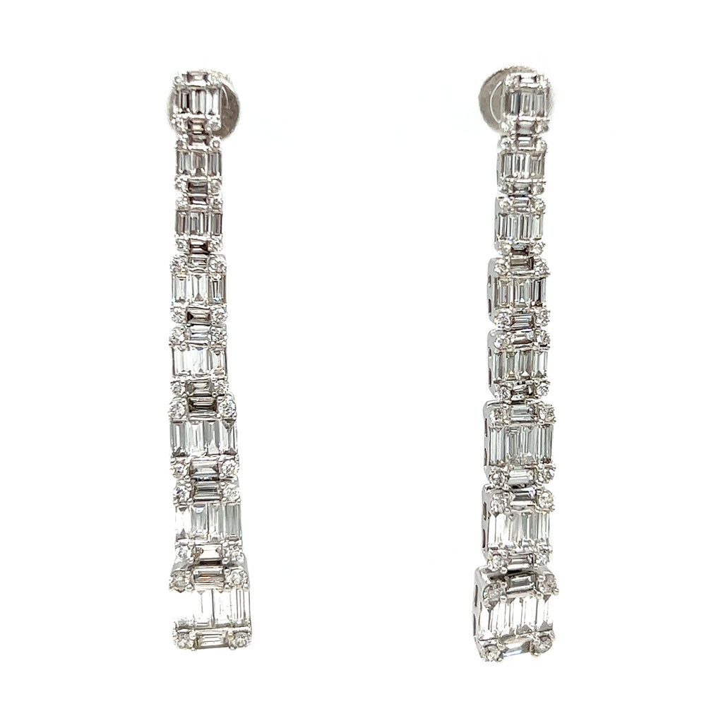 Lipa Baguette Diamond Long Earrings in 18k White Gold - Kura Jewellery