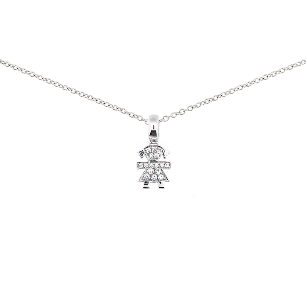 Little Girl Pendant on Chain with Diamonds in 18K White Gold - Kura Jewellery