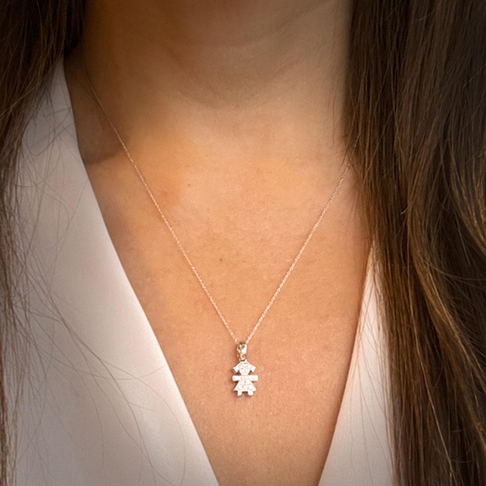 Little Girl Pendant with Diamonds - Kura Jewellery