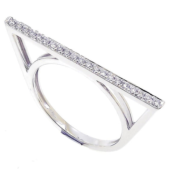 Long Bar Ring with diamonds in 18K White Gold - Kura Jewellery