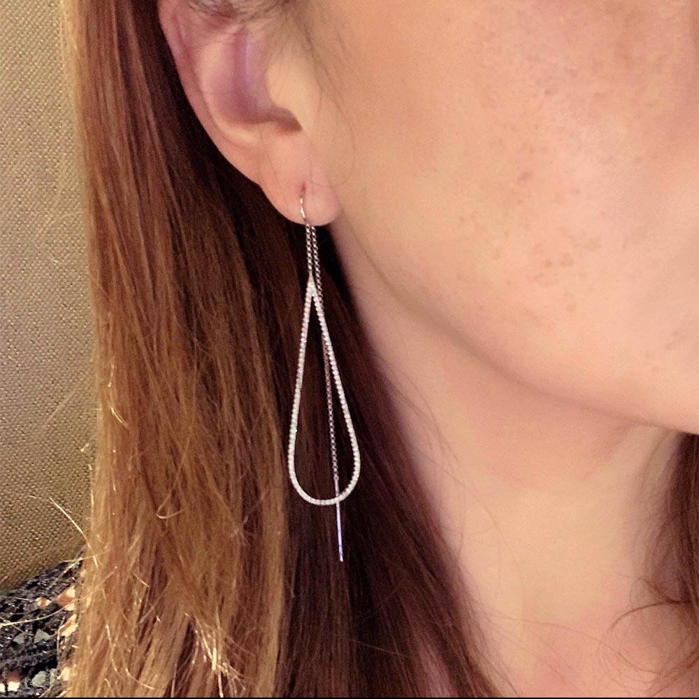 Long Earrings Tear-Drop with Diamonds in 18K Gold - Kura Jewellery