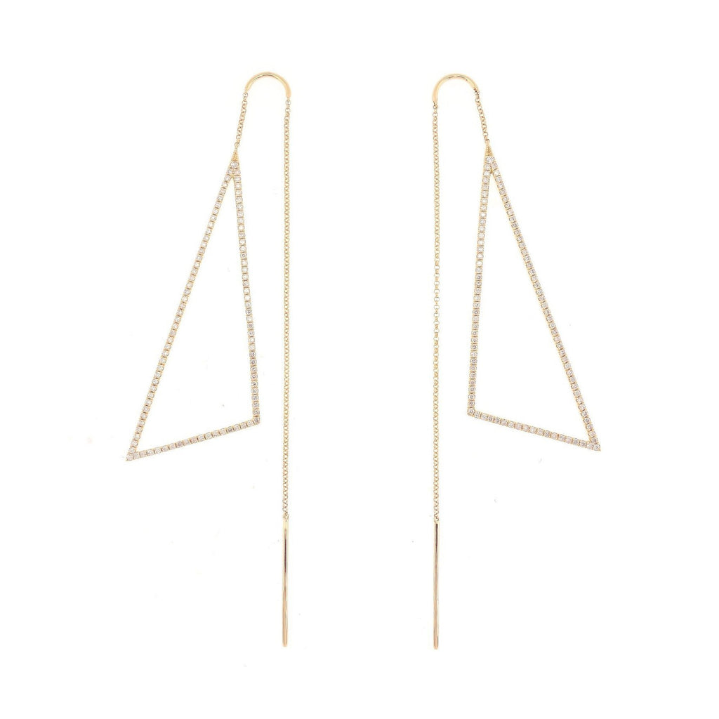 Long Earrings Triangle with diamonds in 18K Gold - Kura Jewellery