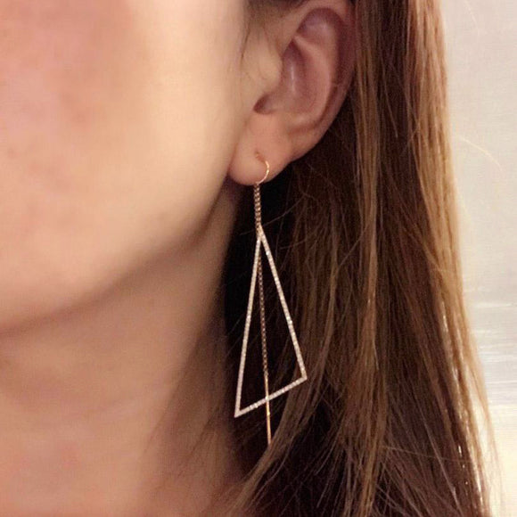 Long Earrings Triangle with Diamond in 18K Gold