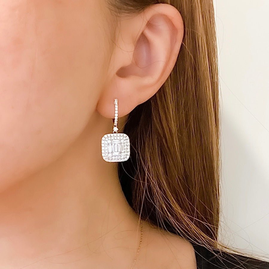 Margaret Baguette Diamond Earrings in 18K White Gold - Kura Jewellery