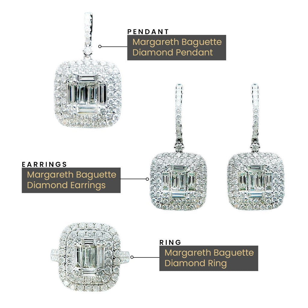 Margaret Baguette Diamond Pendant in 18K White Gold - Kura Jewellery