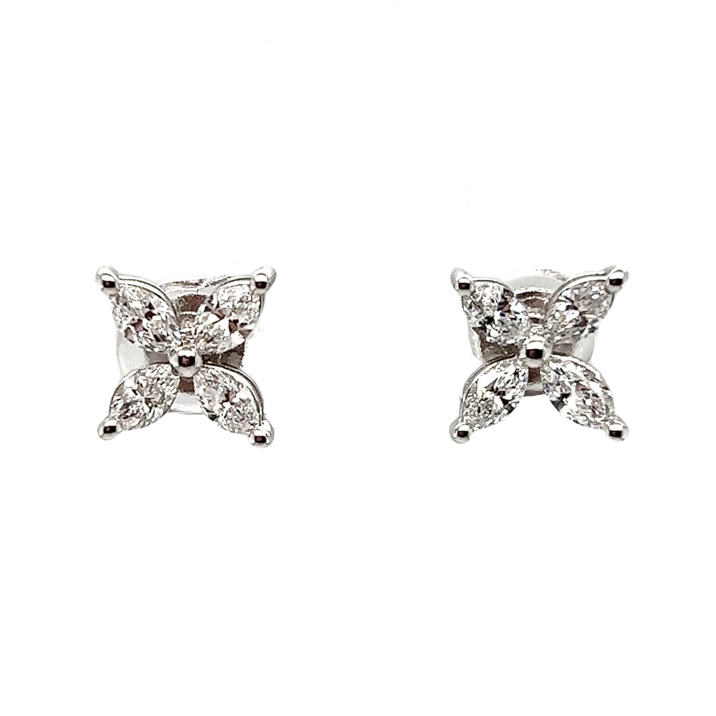 Marquise Flower Diamond Earrings in 18K White Gold - Kura Jewellery