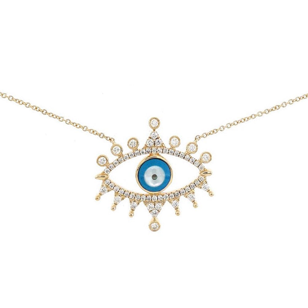 Marrakesh Evil Eye Necklace with Mother of Pearl Centre and Diamonds in 18K Gold - Kura Jewellery