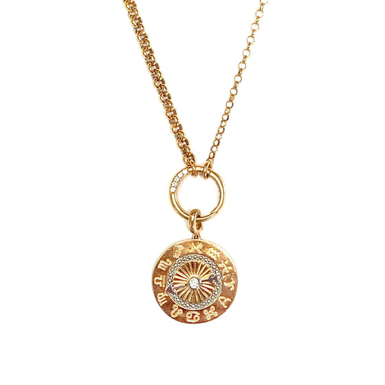 New York Belcher Chain Necklace with Zodiac Medallion Charm in 18K Gold - Kura Jewellery