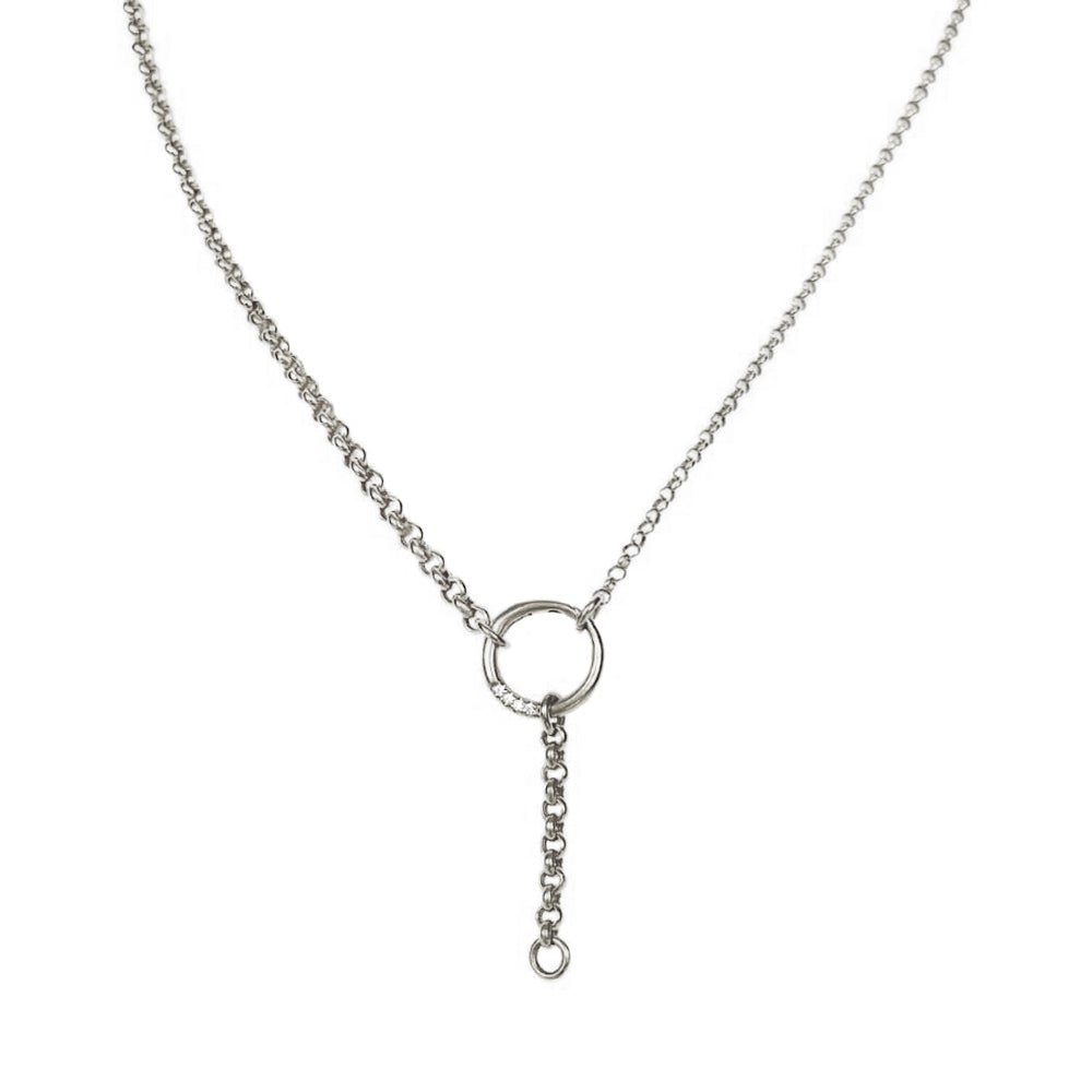 New York Belcher Chain with Circle Link Diamond Charm and 1" Extension Link in 18K Gold - Kura Jewellery