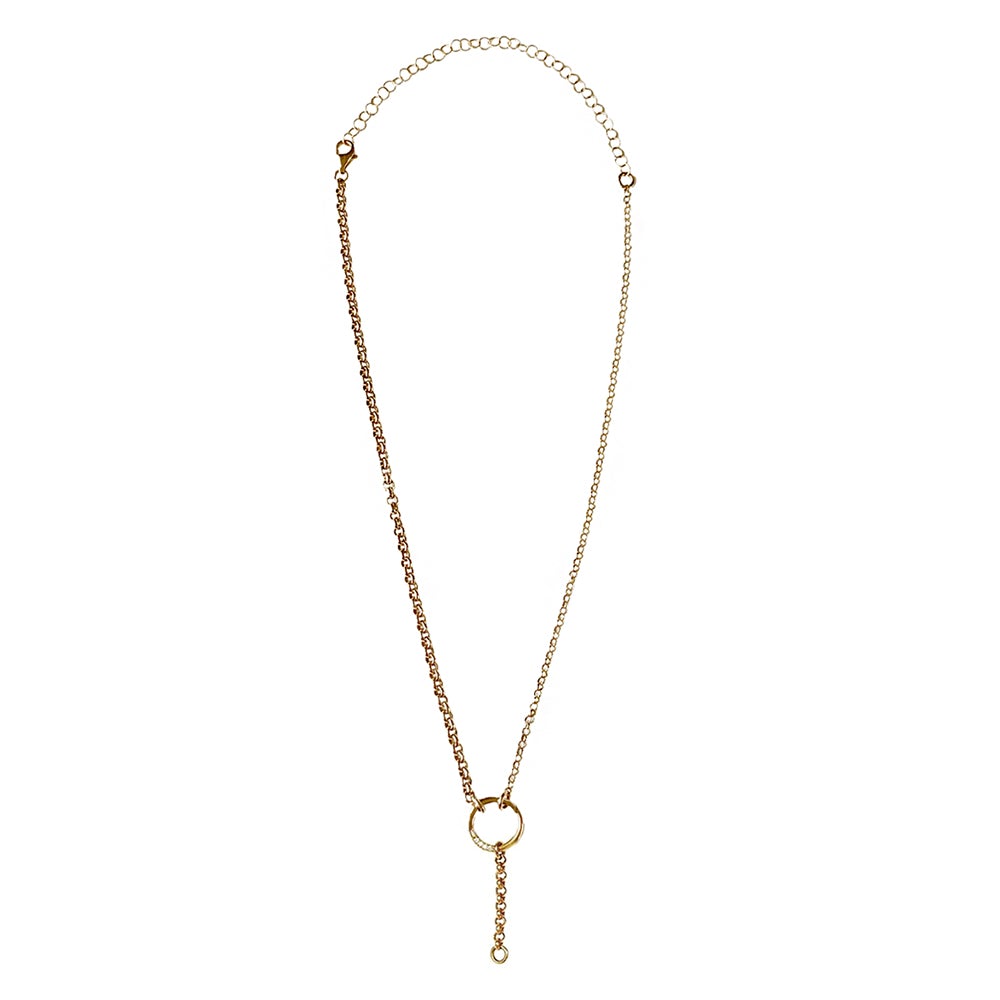 New York Belcher Chain with Circle Link Diamond Charm and 1" Extension Link in 18K Gold - Kura Jewellery