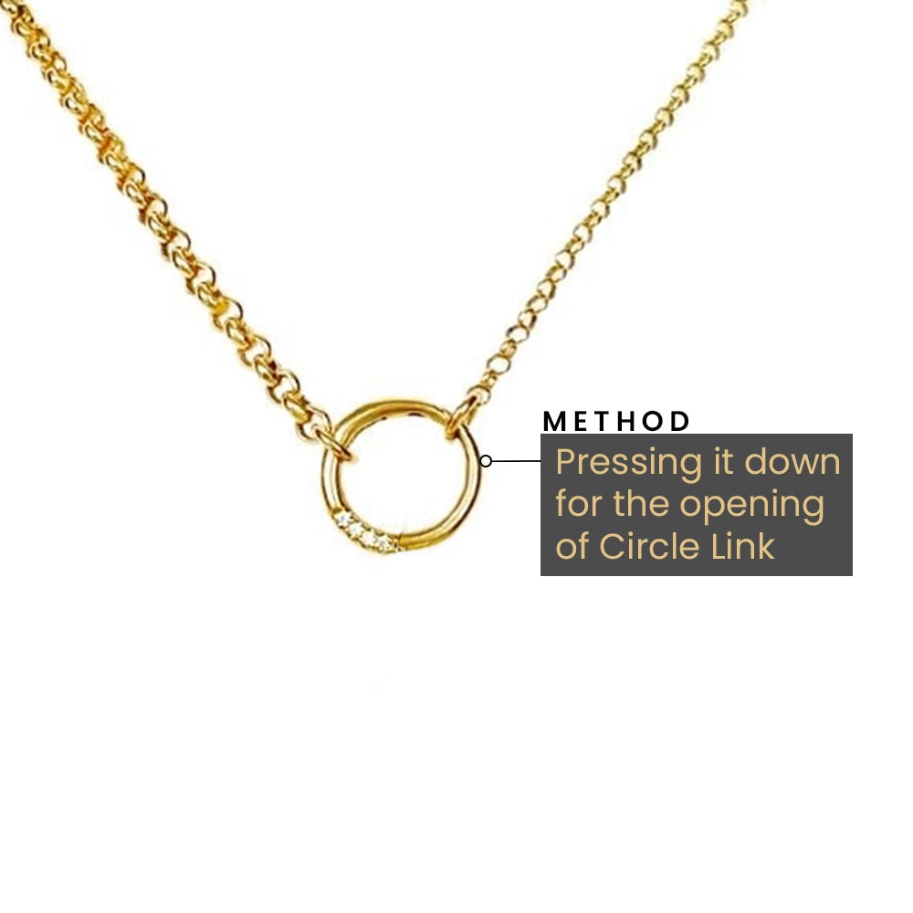 New York Belcher Chain with Circle Link Diamond Charm and 1"+2" Extension Links in 18K Gold - Kura Jewellery