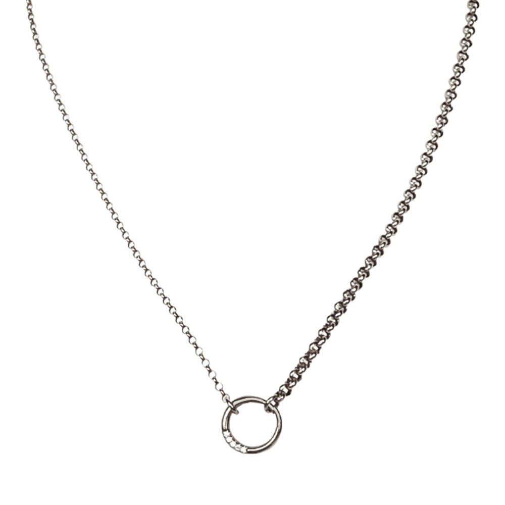 New York Belcher Chain with Circle Link Diamond Charm in 18K Gold - Kura Jewellery