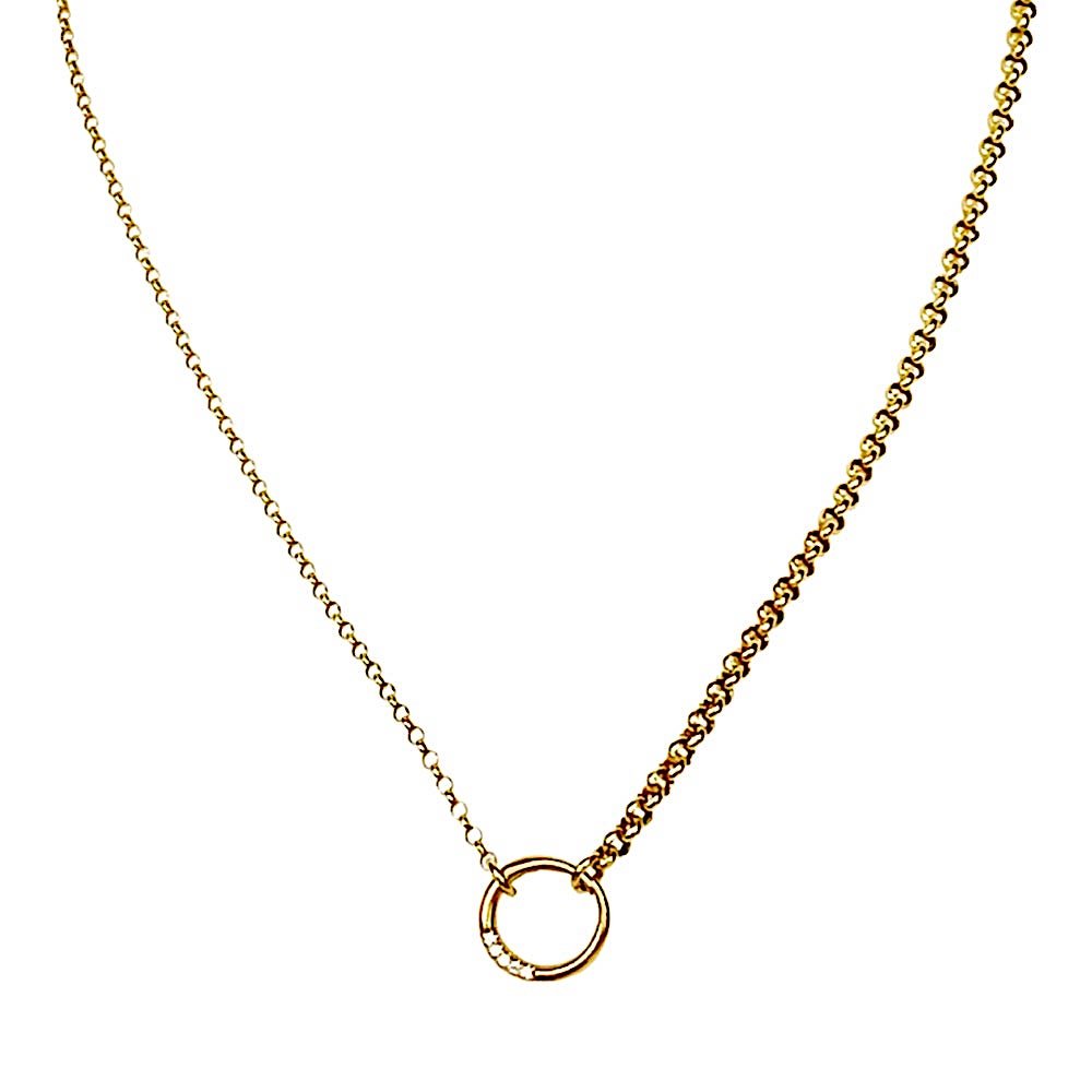 New York Belcher Chain with Circle Link Diamond Charm in 18K Gold - Kura Jewellery