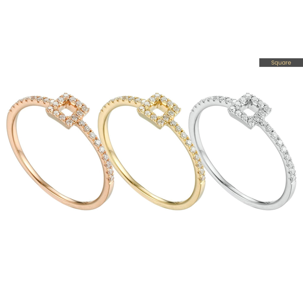 Olive Open Shapes Diamond Half Eternity Stackable Ring in 18K Gold - Kura Jewellery