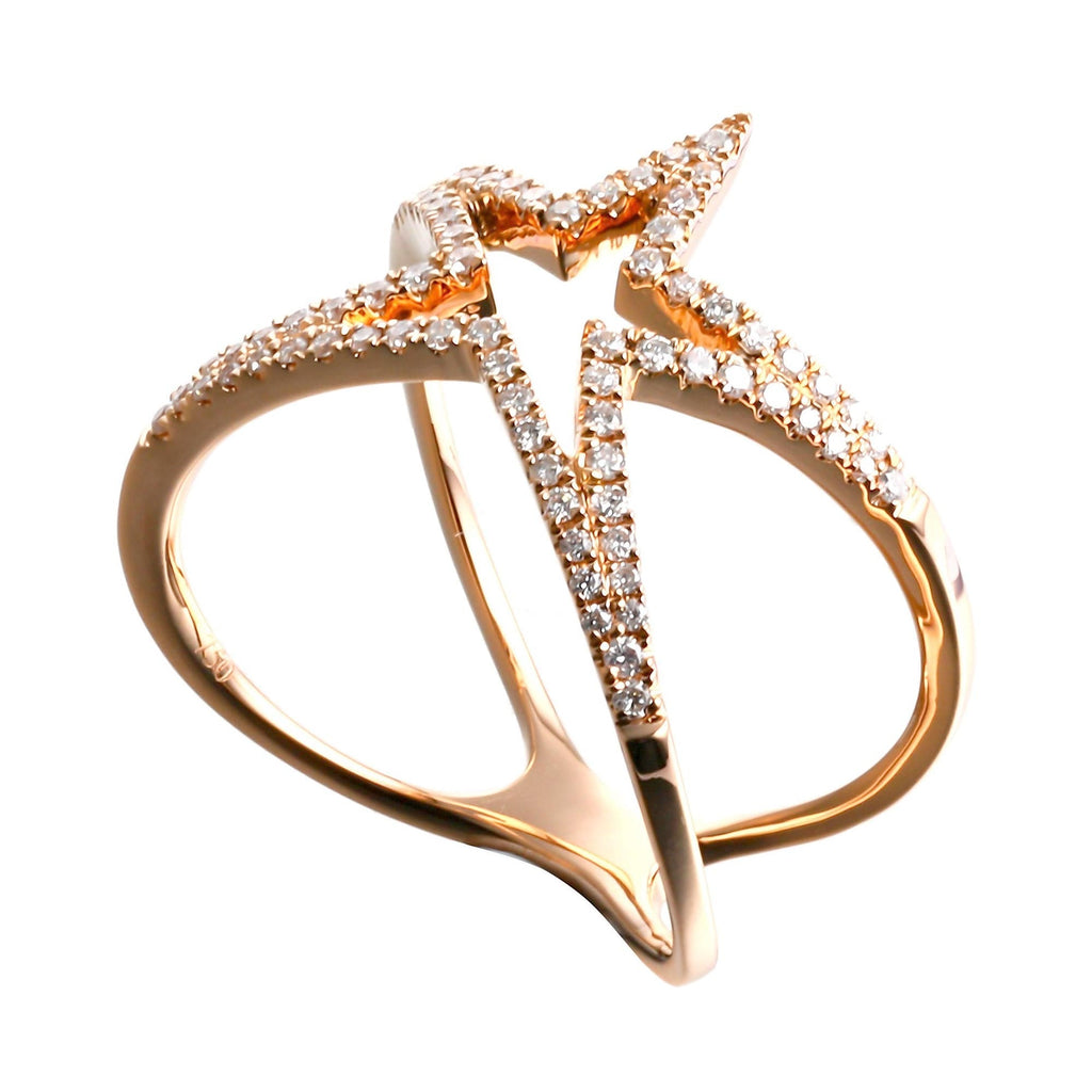Open Star Ring with Diamonds in 18K Rose Gold - Kura Jewellery