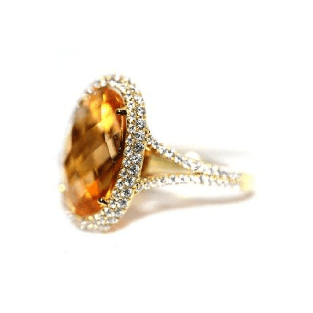 Orange Citrine and Diamonds Ring Set in 18K Yellow Gold - Kura Jewellery