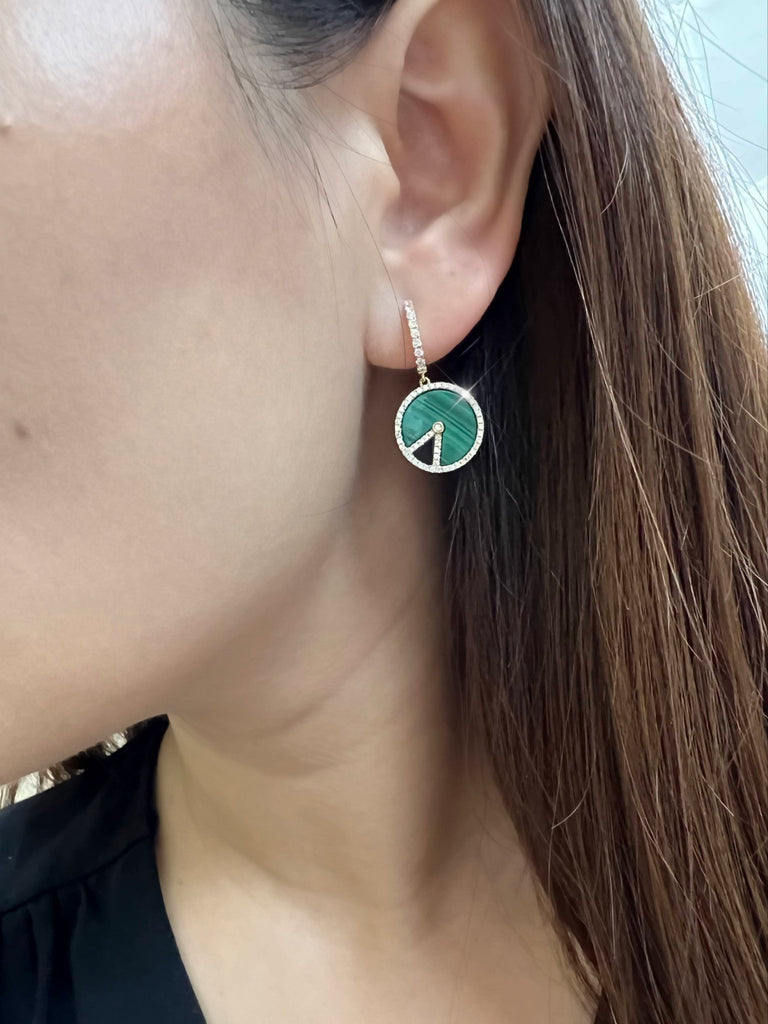 Oriana Green Malachite Drop Earrings with Diamonds in 18K Yellow Gold - Kura Jewellery