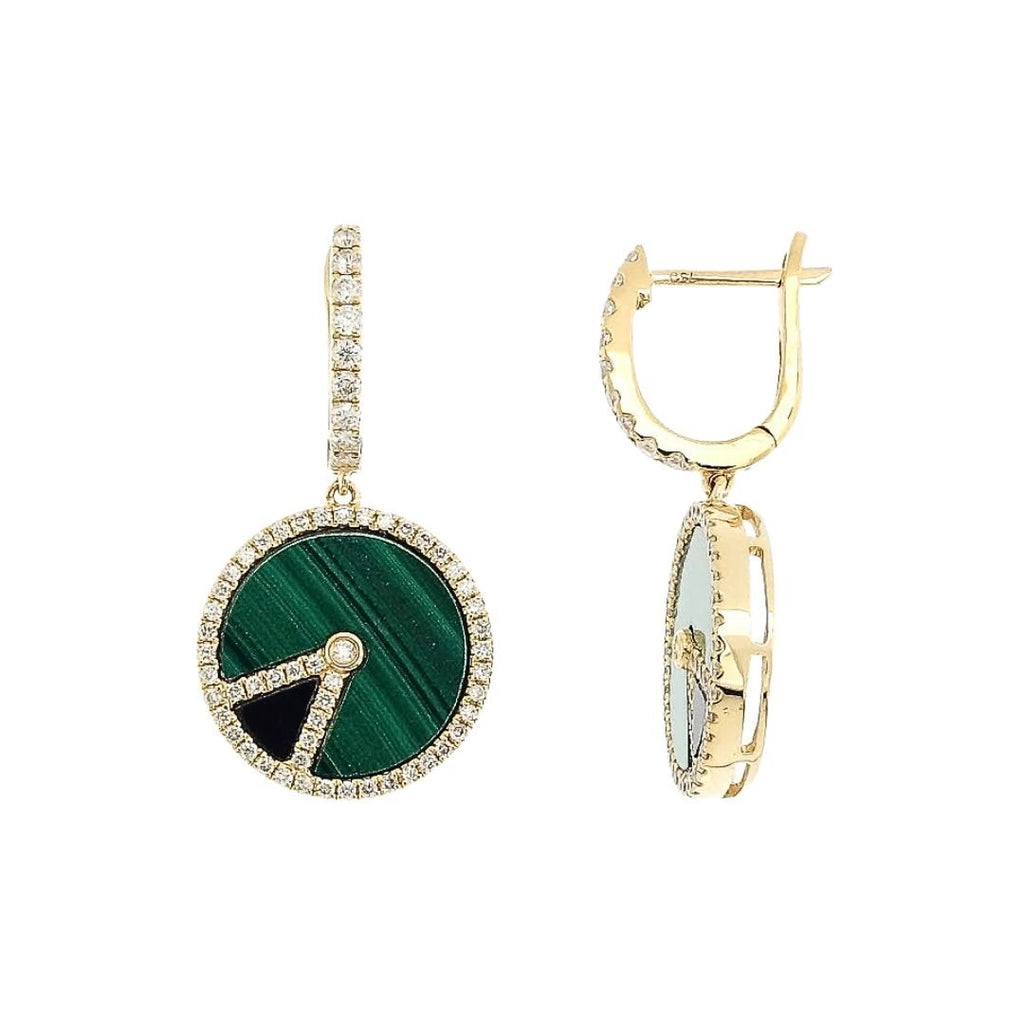 Oriana Green Malachite Drop Earrings with Diamonds in 18K Yellow Gold - Kura Jewellery