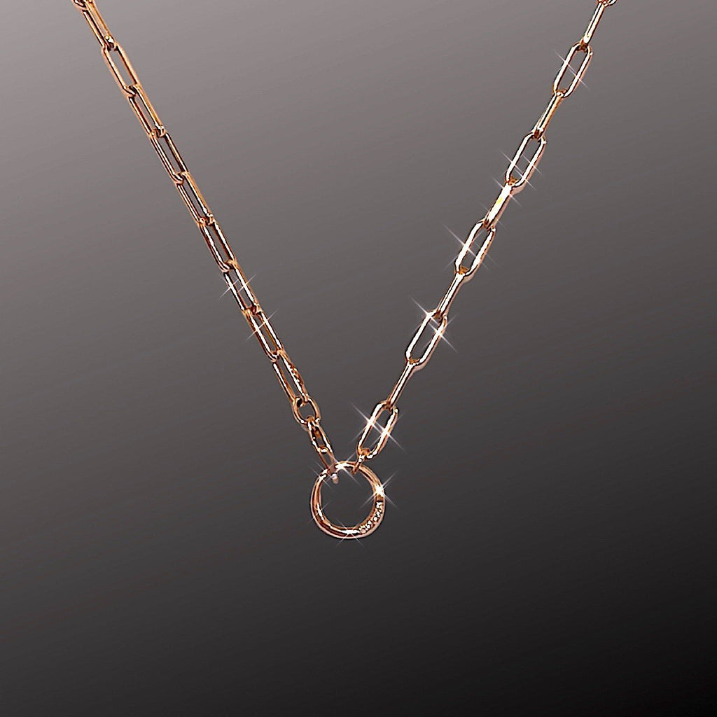 Oslo Small Paper Clip Light Chain with Circle Link Charm Holder in 18K Rose Gold - Kura Jewellery