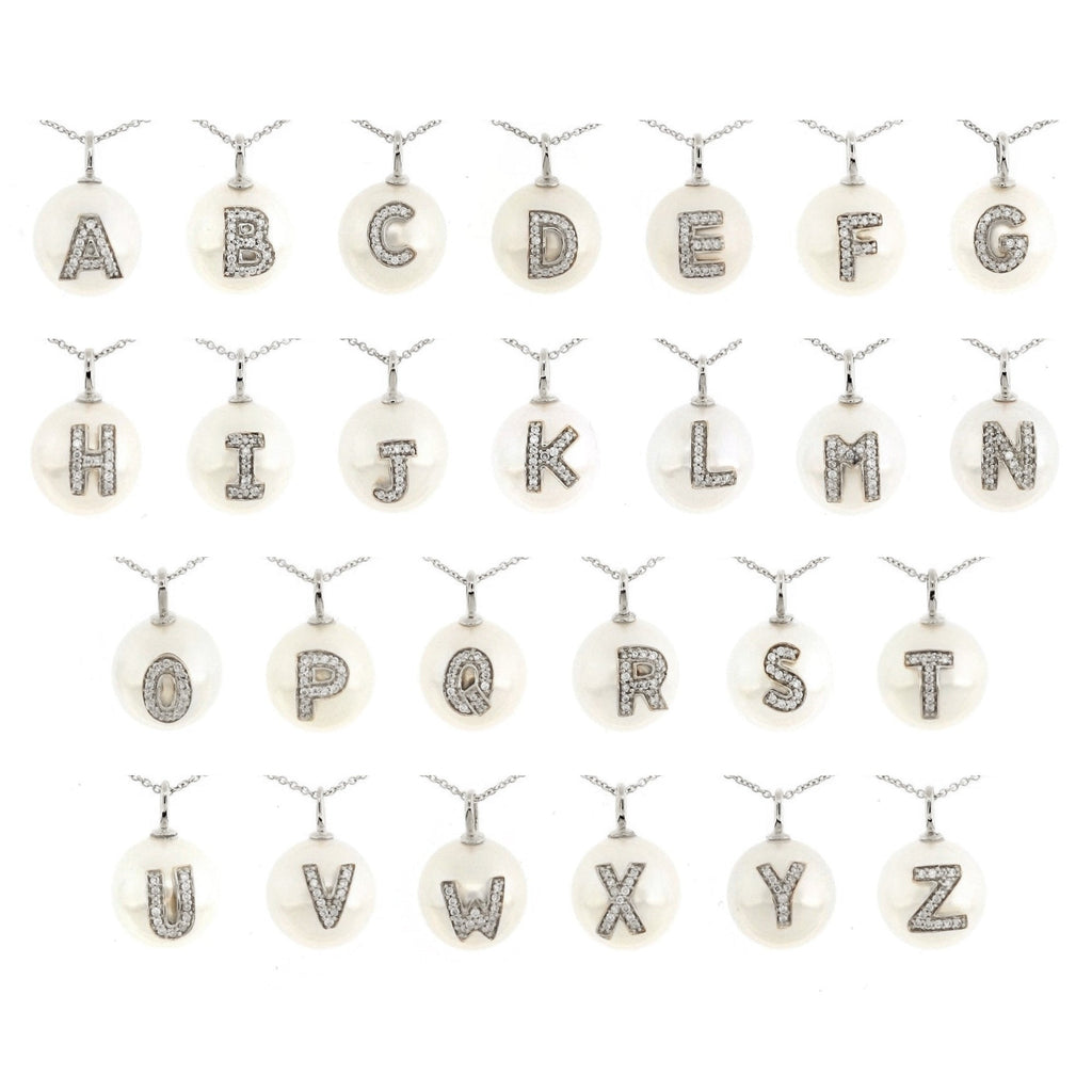 Pearl and Diamonds Alphabet Necklace "A to Z" in 18K Gold - Kura Jewellery
