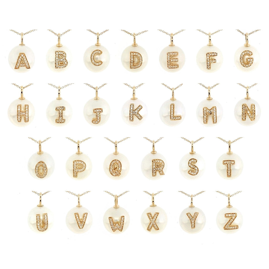 Pearl and Diamonds Alphabet Necklace "A to Z" in 18K Gold - Kura Jewellery