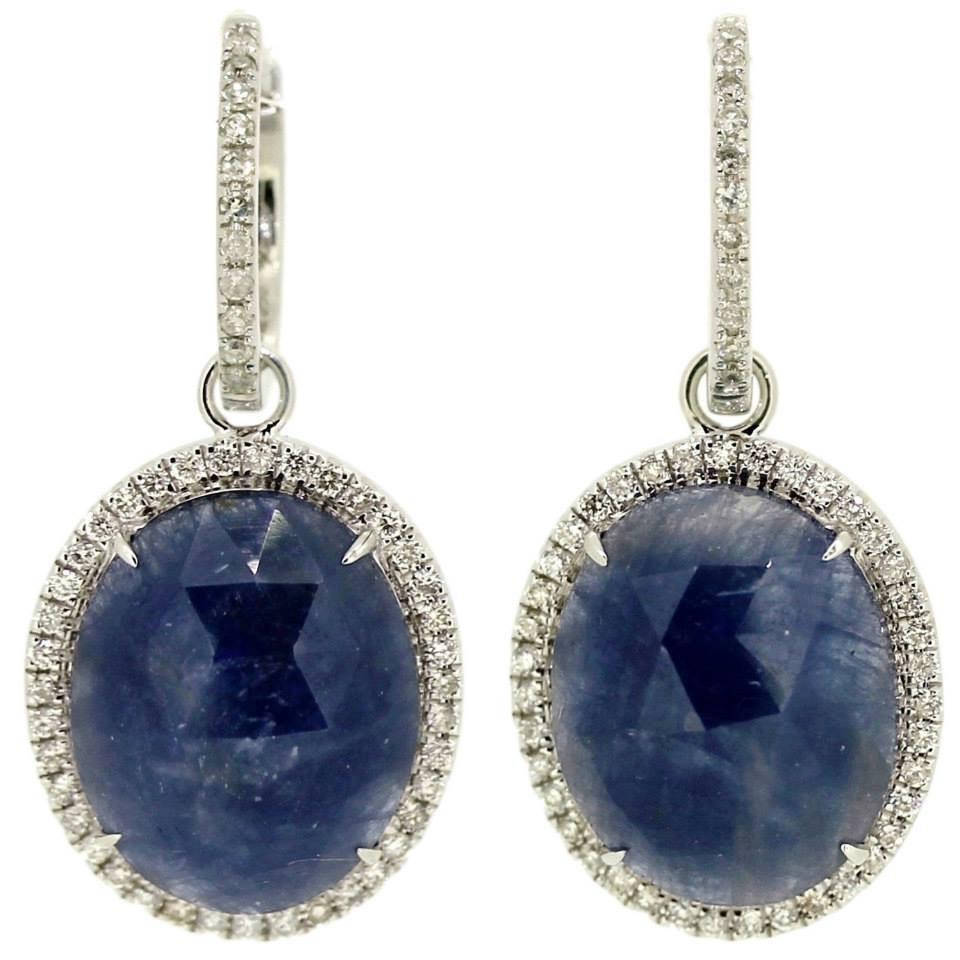 Polki Cut Blue Sapphire Earrings.